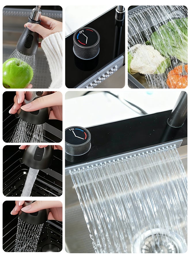 شاربدو حوض مطبخ مُدمج بتصميم شلال، 80 × 45 سم، حوض مطبخ مُدمج من الفولاذ المقاوم للصدأ بتصميم شلال، حوض مطبخ متعدد الوظائف ذو حوض واحد مع صنبور مطبخ - Image 5